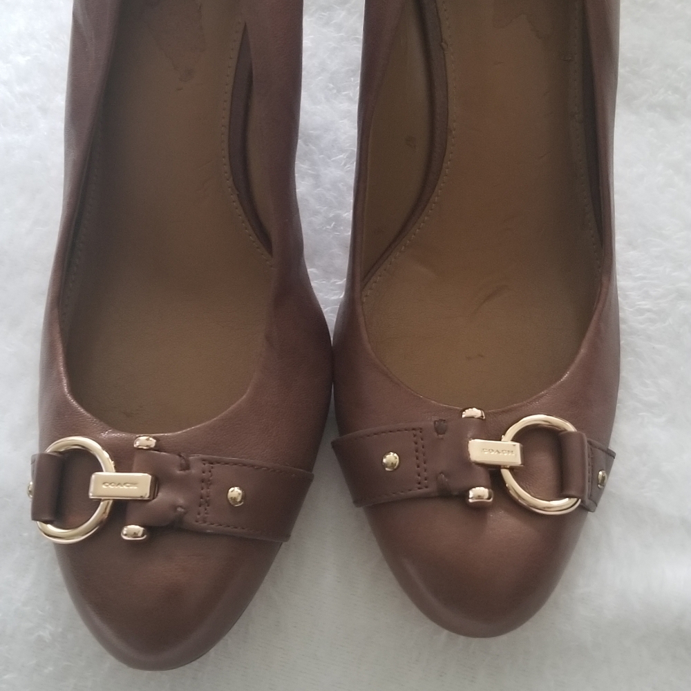 Coach Romalia Women  Leather Brown Wedge Heels
